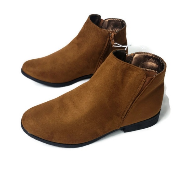 Ankle Booties Faux Vegan Suade Brown Boots Fashion - Picture 5 of 8